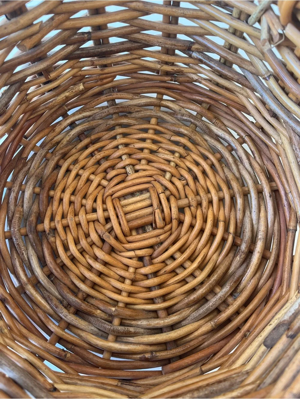 Honey-Color Wicker/Rattan Rustic Twisted Handled Basket Medium Size